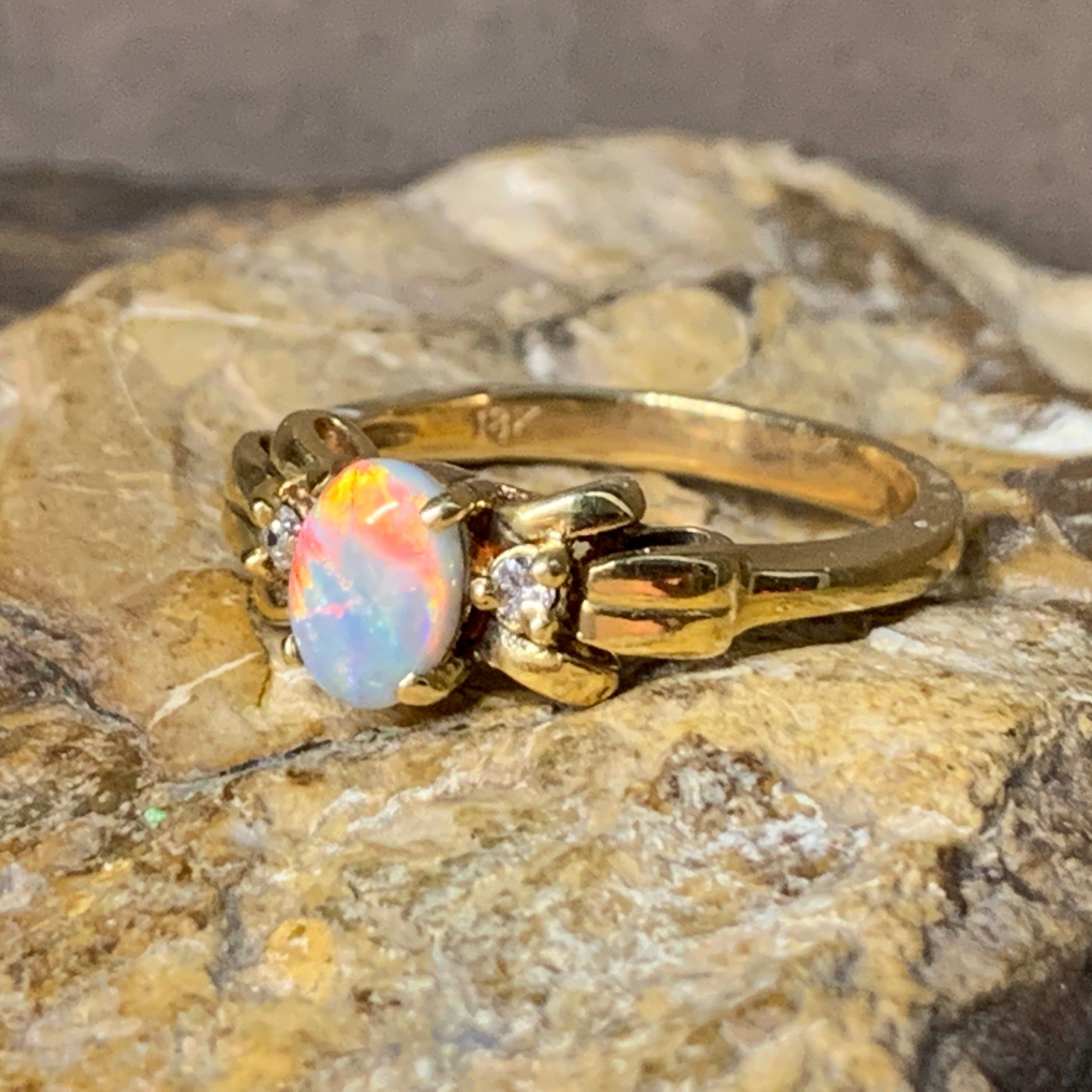 18kt Yellow Gold Black Opal and Diamond ring - Masterpiece Jewellery Opal & Gems Sydney Australia | Online Shop