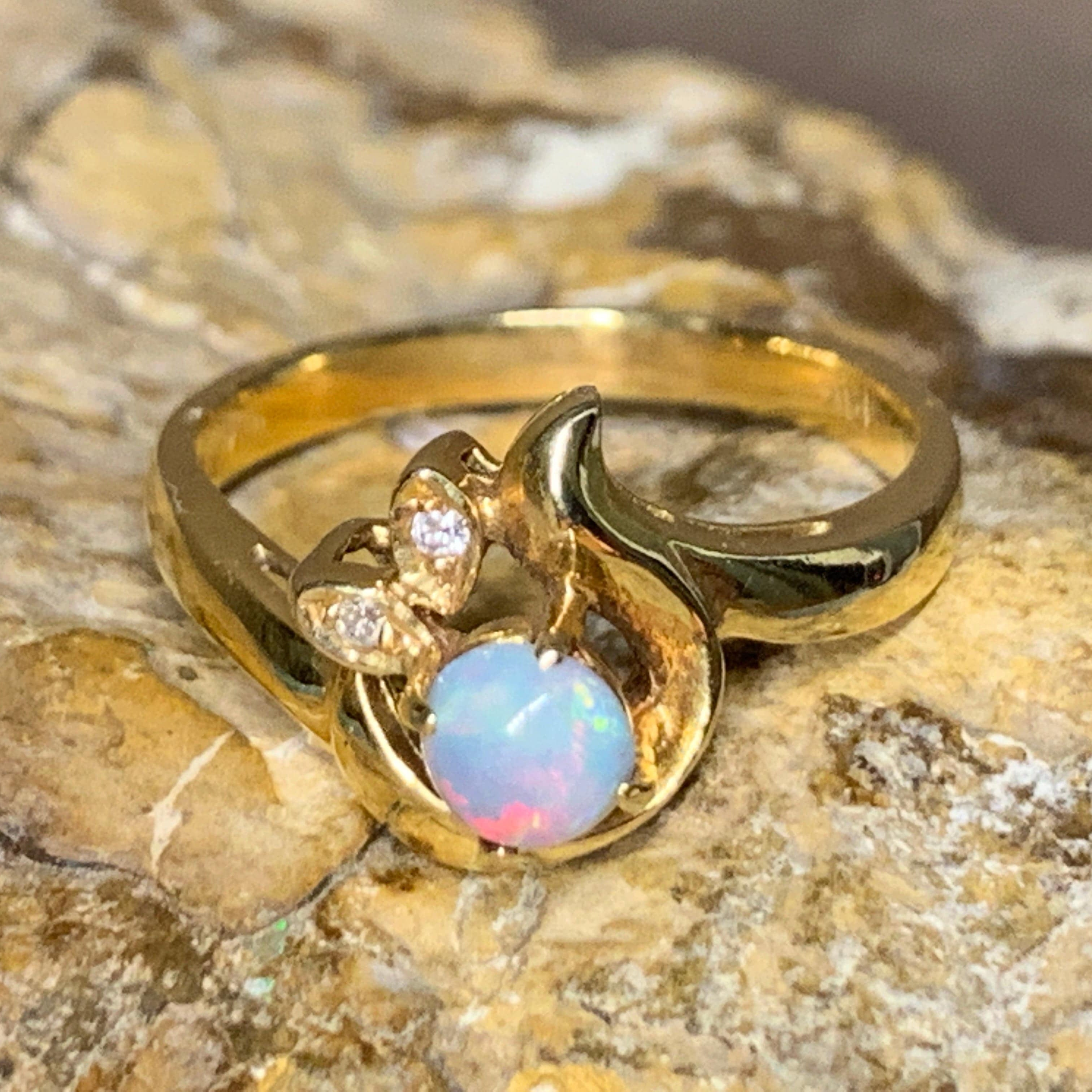 18kt Yellow Gold Black Opal and Diamond ring - Masterpiece Jewellery Opal & Gems Sydney Australia | Online Shop