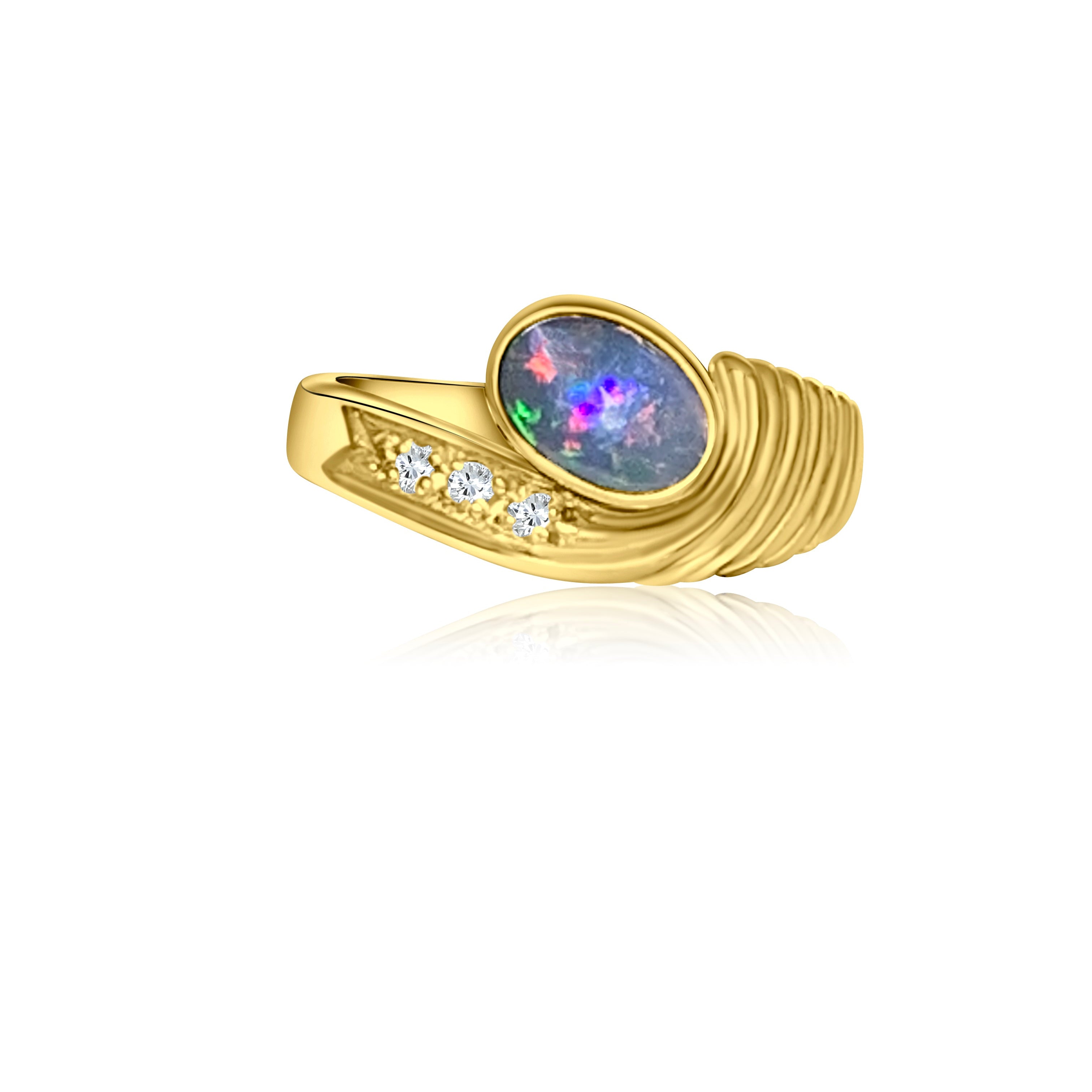 18KT Yellow Gold Black Opal and Diamond ring - Masterpiece Jewellery Opal & Gems Sydney Australia | Online Shop