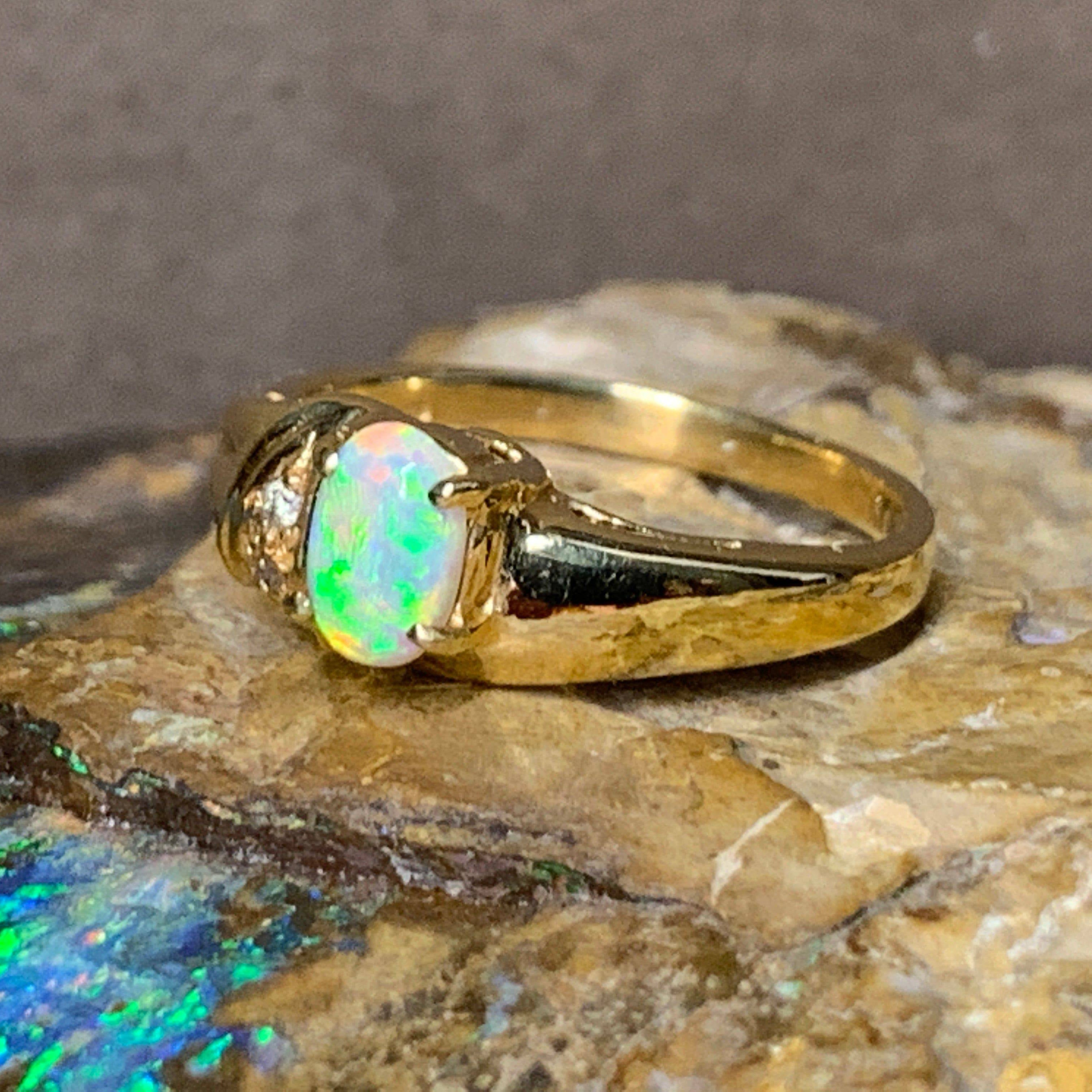18kt Yellow Gold Black Opal crystal and diamond ring - Masterpiece Jewellery Opal & Gems Sydney Australia | Online Shop