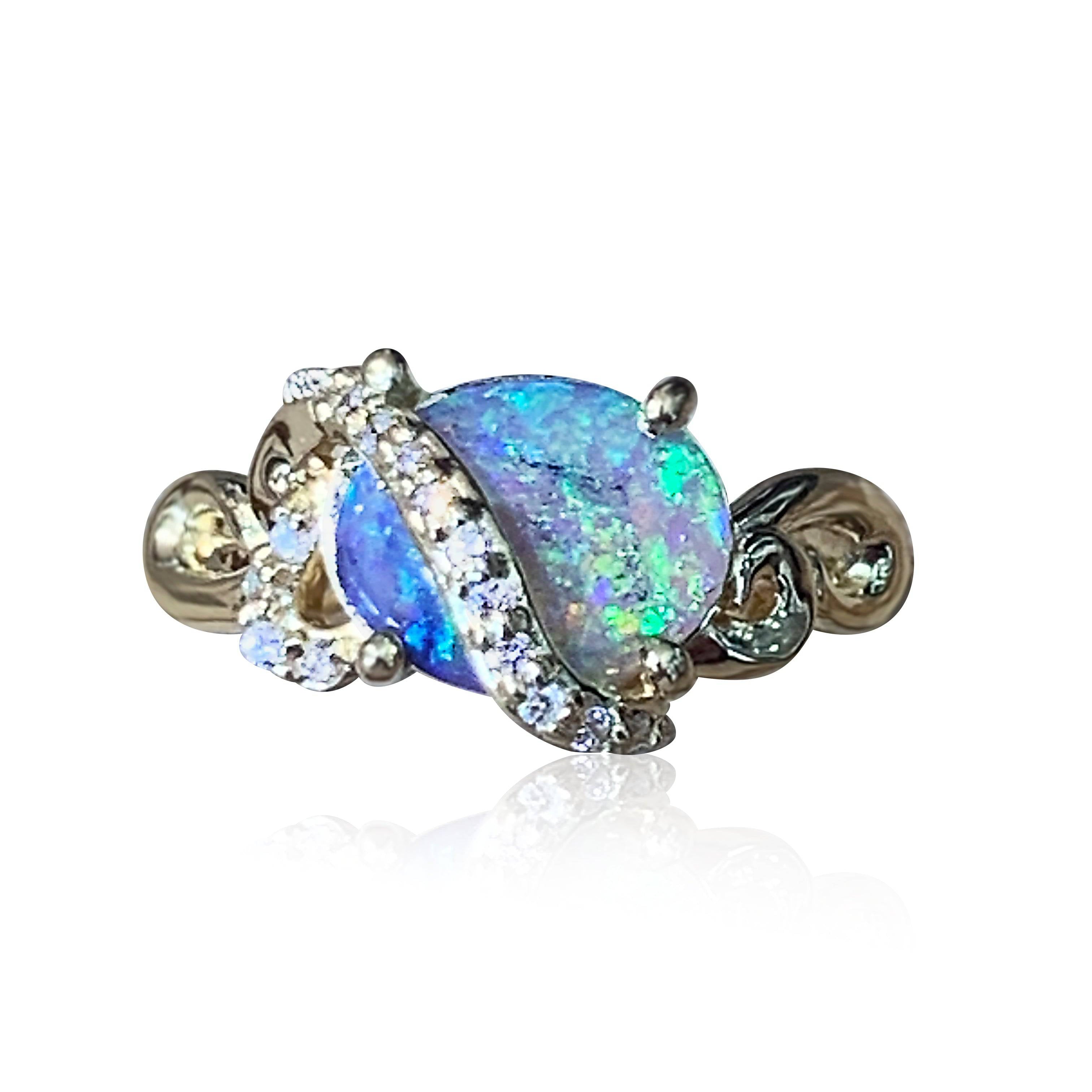 18kt Yellow Gold designer Black Opal and Diamond ring - Masterpiece Jewellery Opal & Gems Sydney Australia | Online Shop