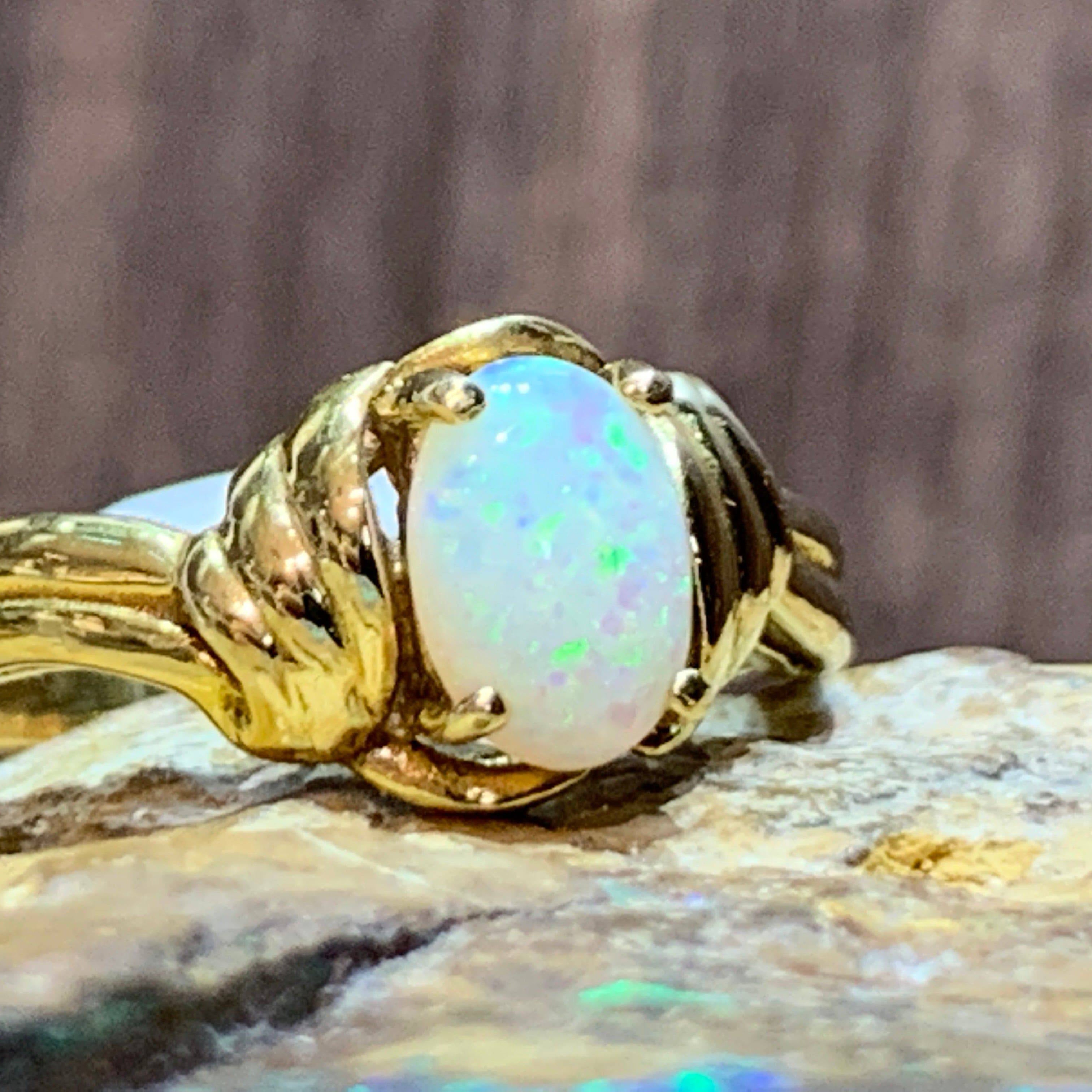 18kt Yellow Gold fancy solitaire Opal ring - Masterpiece Jewellery Opal & Gems Sydney Australia | Online Shop