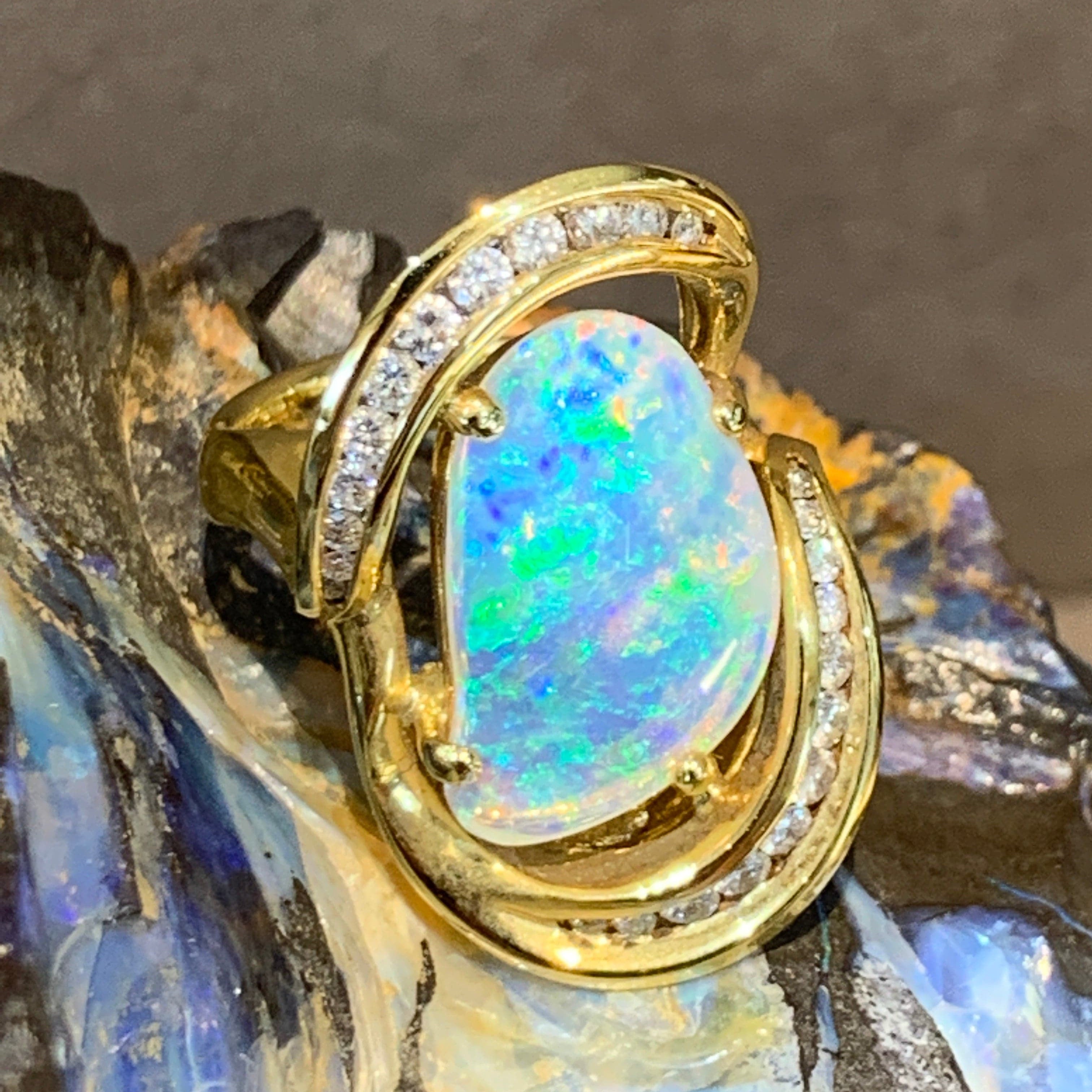 18kt Yellow Gold Opal and Diamond ring - Masterpiece Jewellery Opal & Gems Sydney Australia | Online Shop
