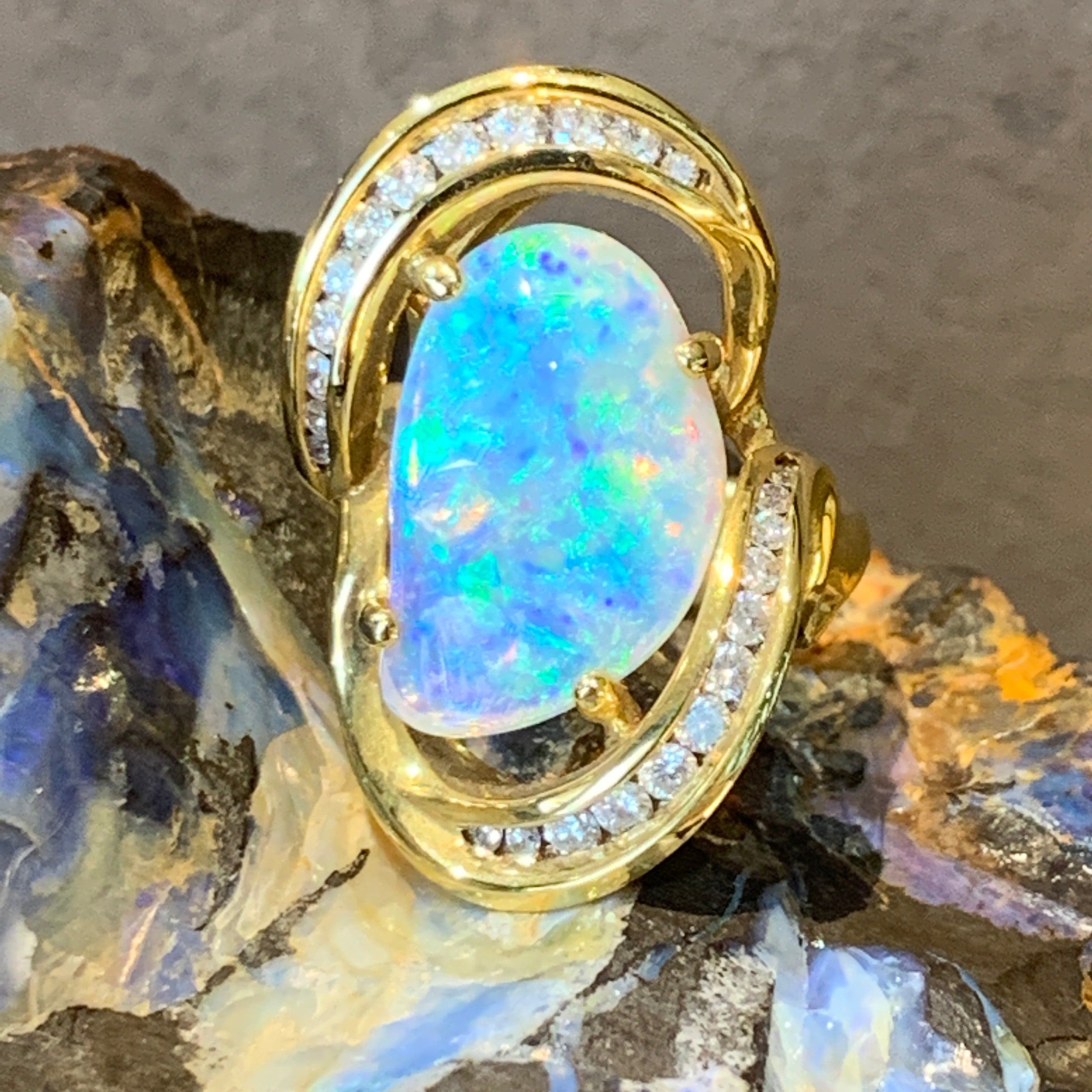18kt Yellow Gold Opal and Diamond ring - Masterpiece Jewellery Opal & Gems Sydney Australia | Online Shop
