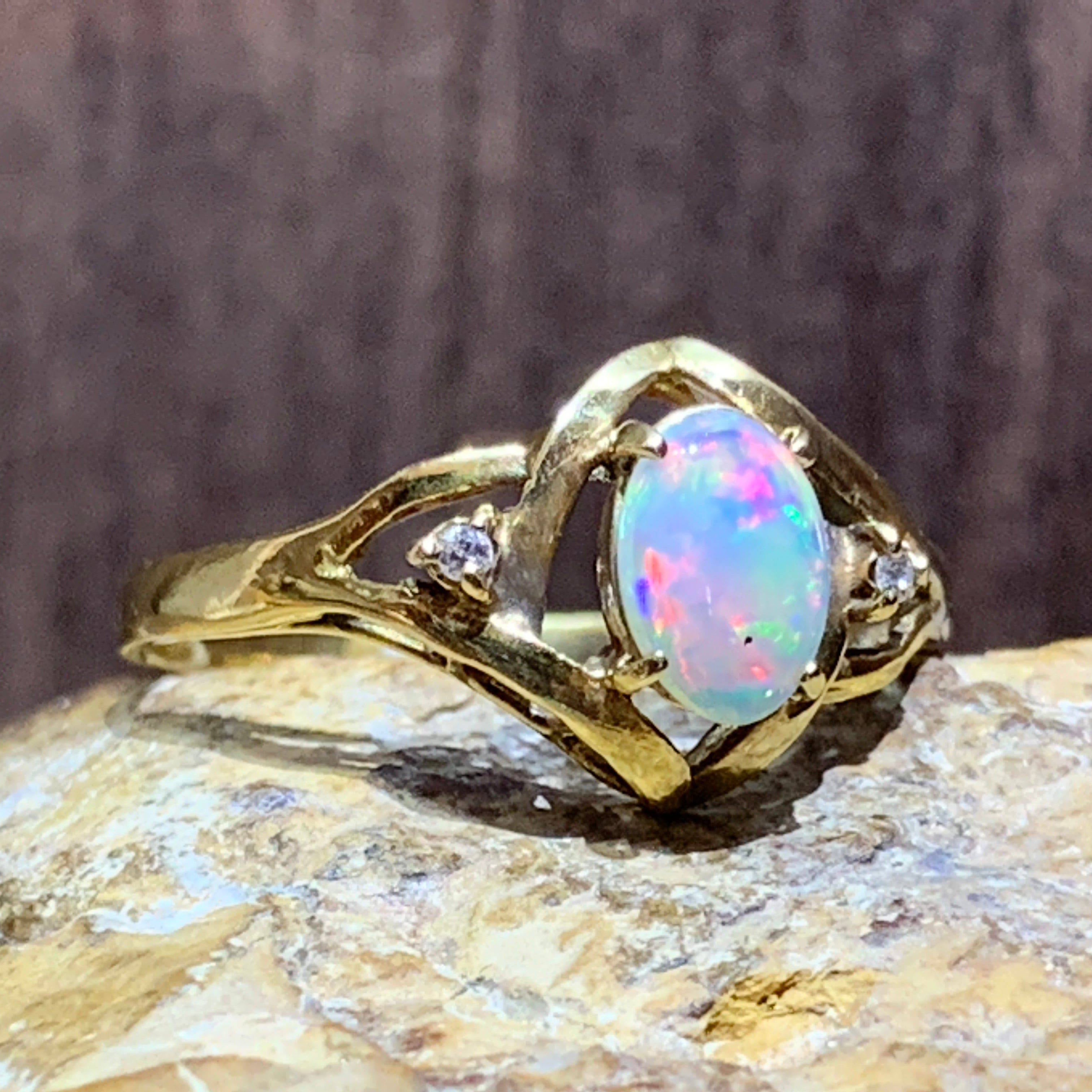 18kt Yellow Gold Opal and Diamond ring - Masterpiece Jewellery Opal & Gems Sydney Australia | Online Shop