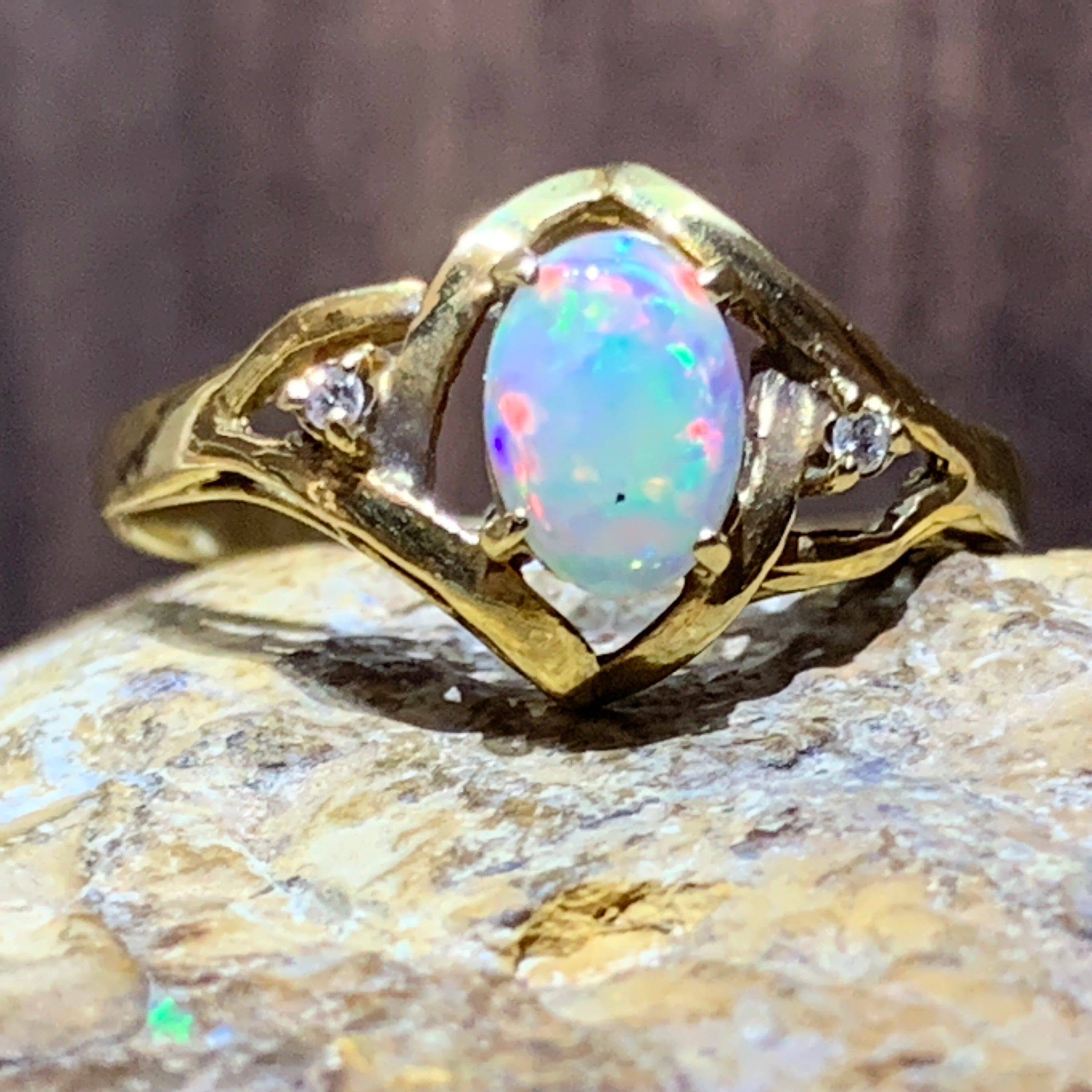 18kt Yellow Gold Opal and Diamond ring - Masterpiece Jewellery Opal & Gems Sydney Australia | Online Shop