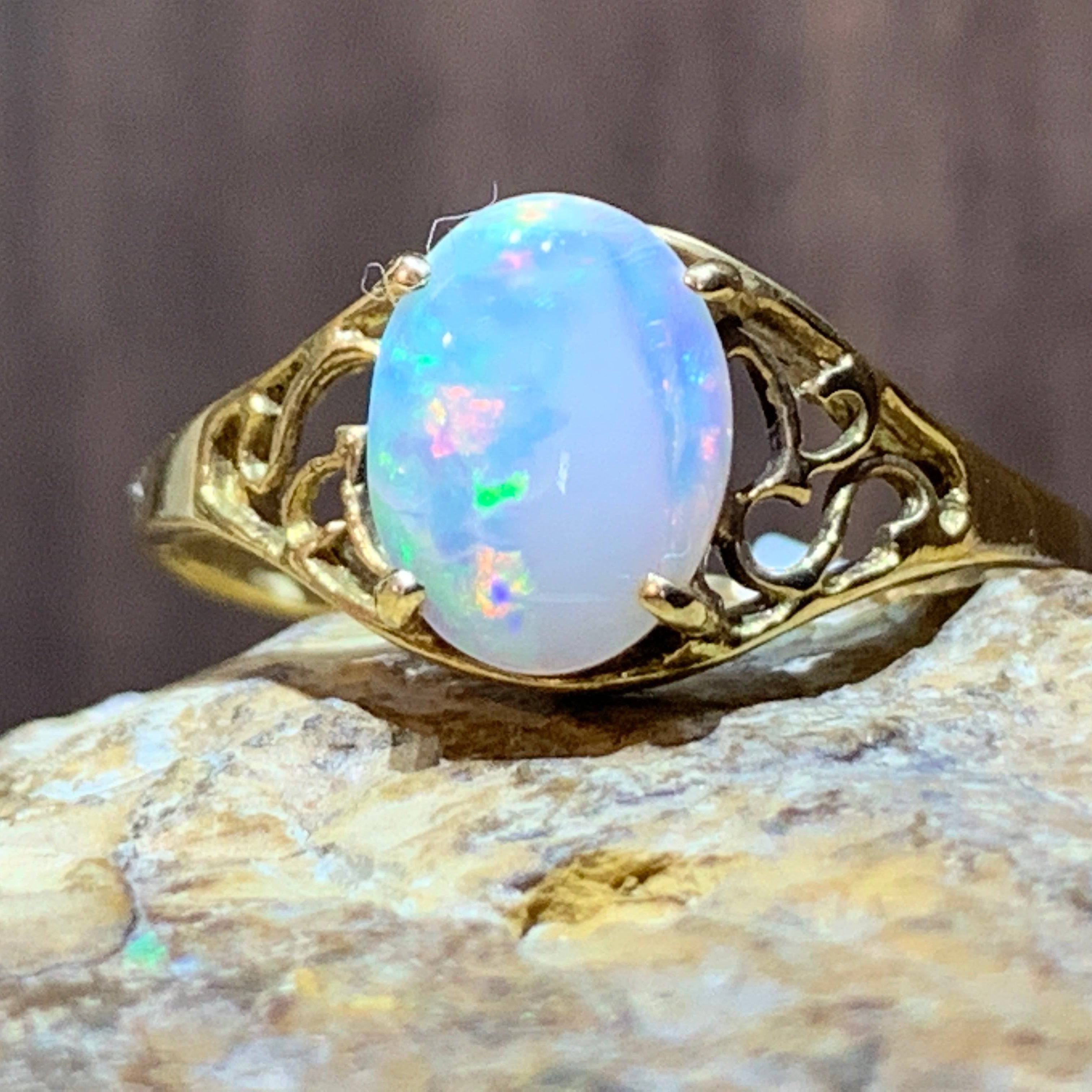 18kt Yellow Gold Opal fancy solitaire ring - Masterpiece Jewellery Opal & Gems Sydney Australia | Online Shop
