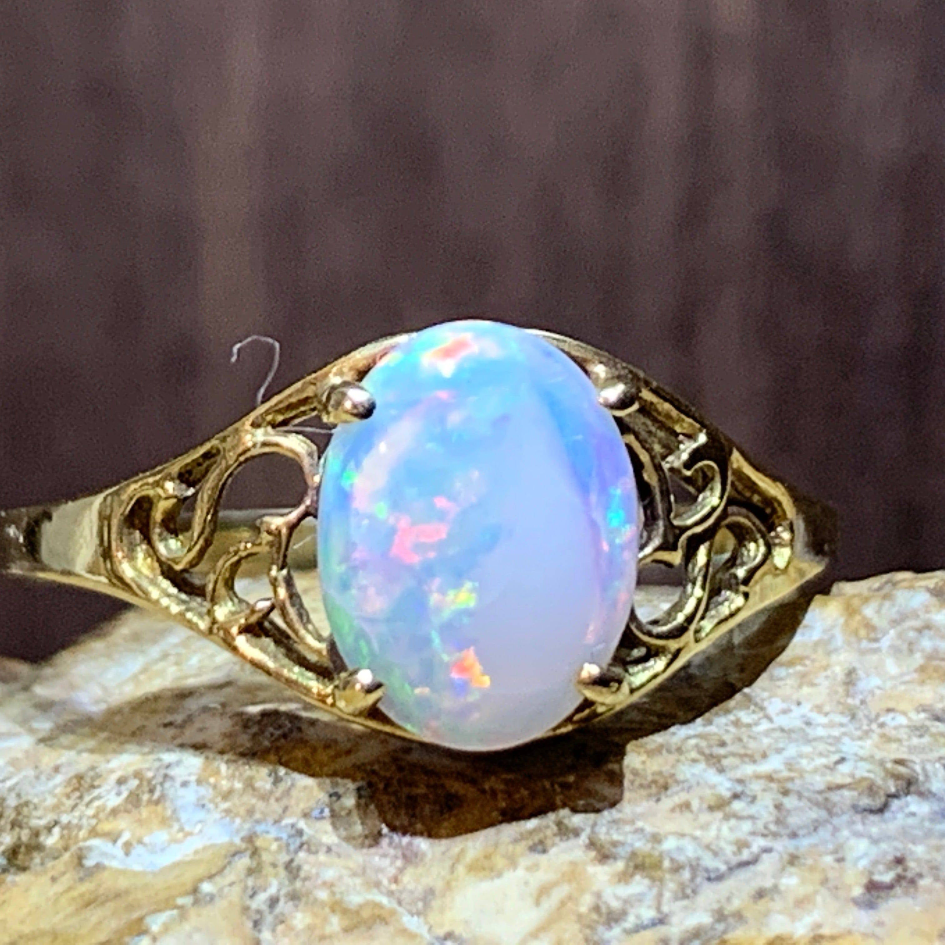 18kt Yellow Gold Opal fancy solitaire ring - Masterpiece Jewellery Opal & Gems Sydney Australia | Online Shop