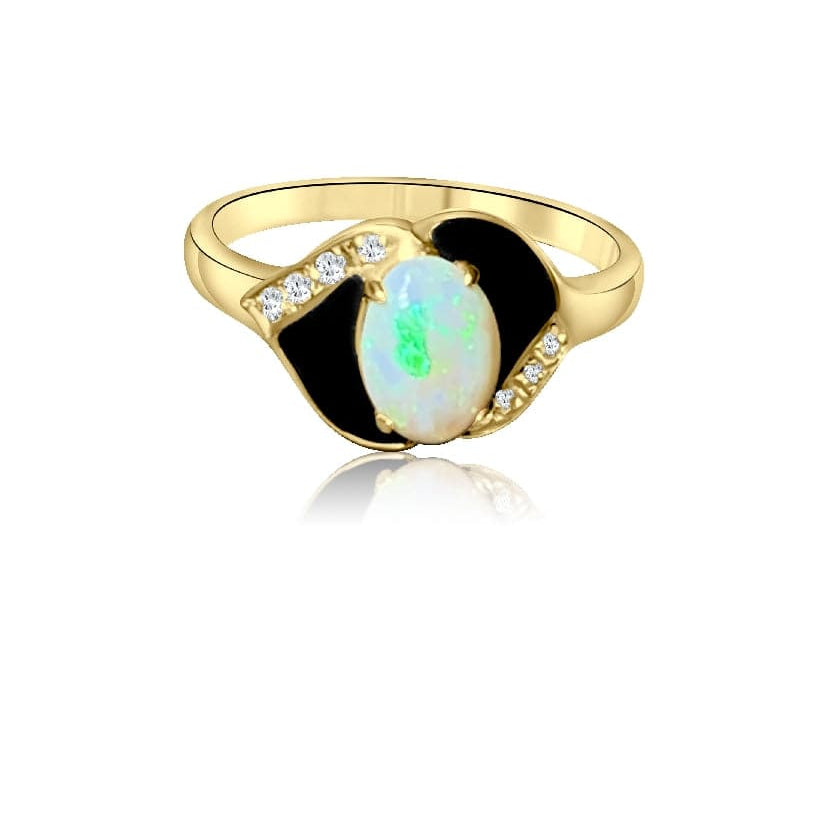 18kt Yellow Gold Opal , Onyx and Diamond ring - Masterpiece Jewellery Opal & Gems Sydney Australia | Online Shop