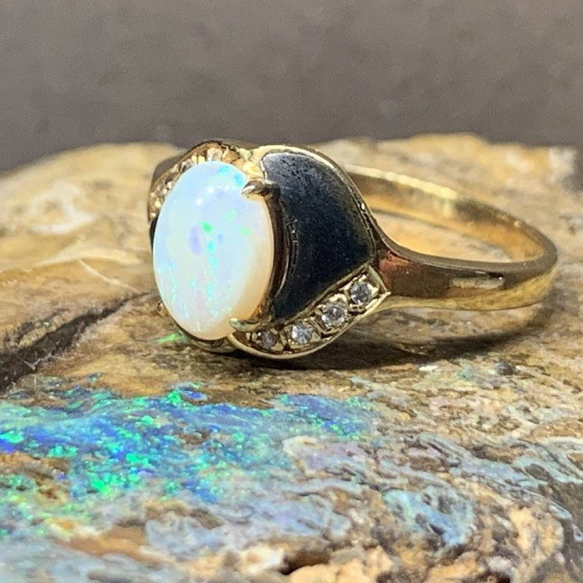18kt Yellow Gold Opal , Onyx and Diamond ring - Masterpiece Jewellery Opal & Gems Sydney Australia | Online Shop