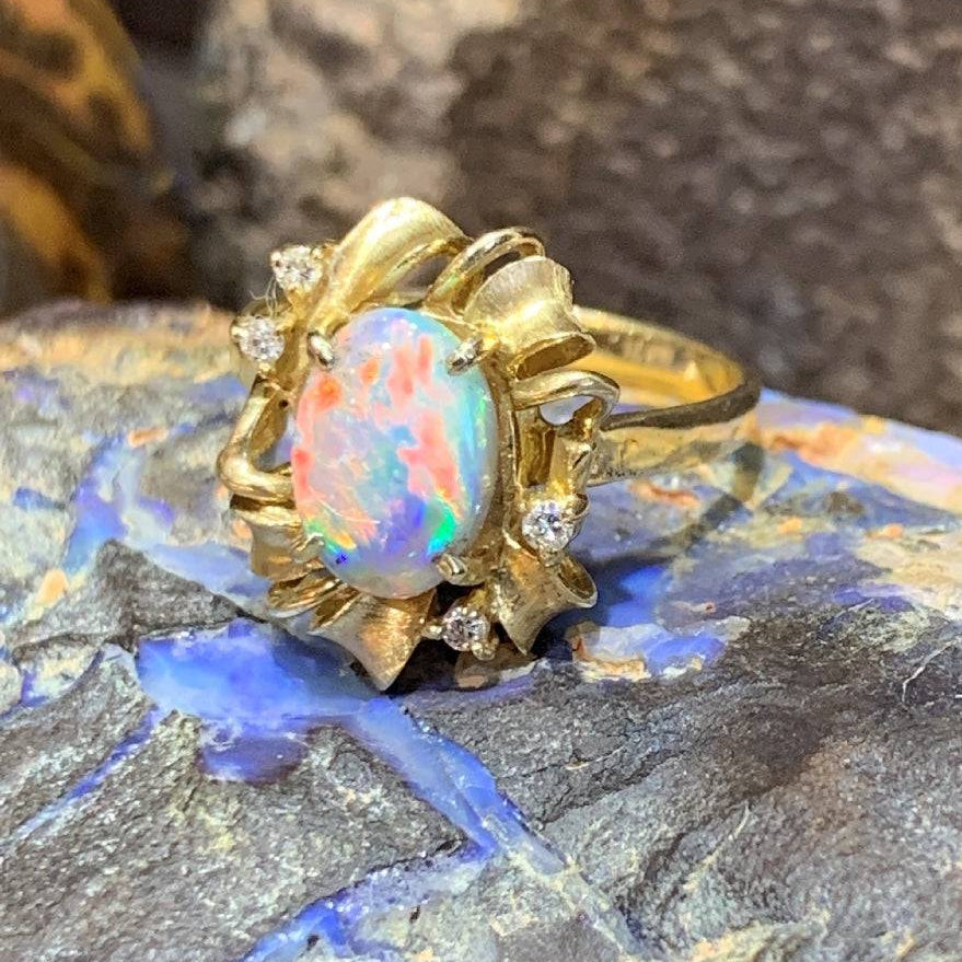 18kt Yellow Gold ring set with Black Opal and Diamonds - Masterpiece Jewellery Opal & Gems Sydney Australia | Online Shop