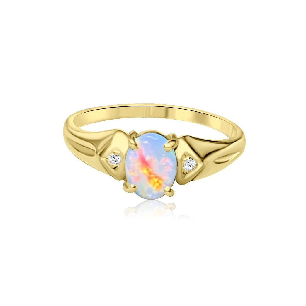 18kt Yellow Gold vintage Opal and Diamond ring - Masterpiece Jewellery Opal & Gems Sydney Australia | Online Shop