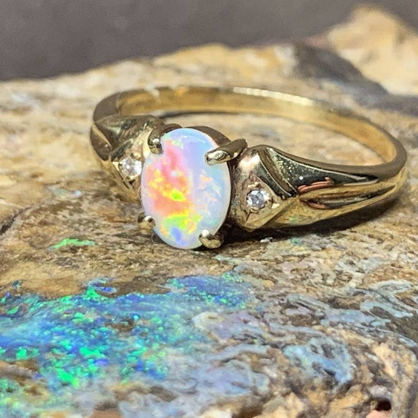 18kt Yellow Gold vintage Opal and Diamond ring - Masterpiece Jewellery Opal & Gems Sydney Australia | Online Shop