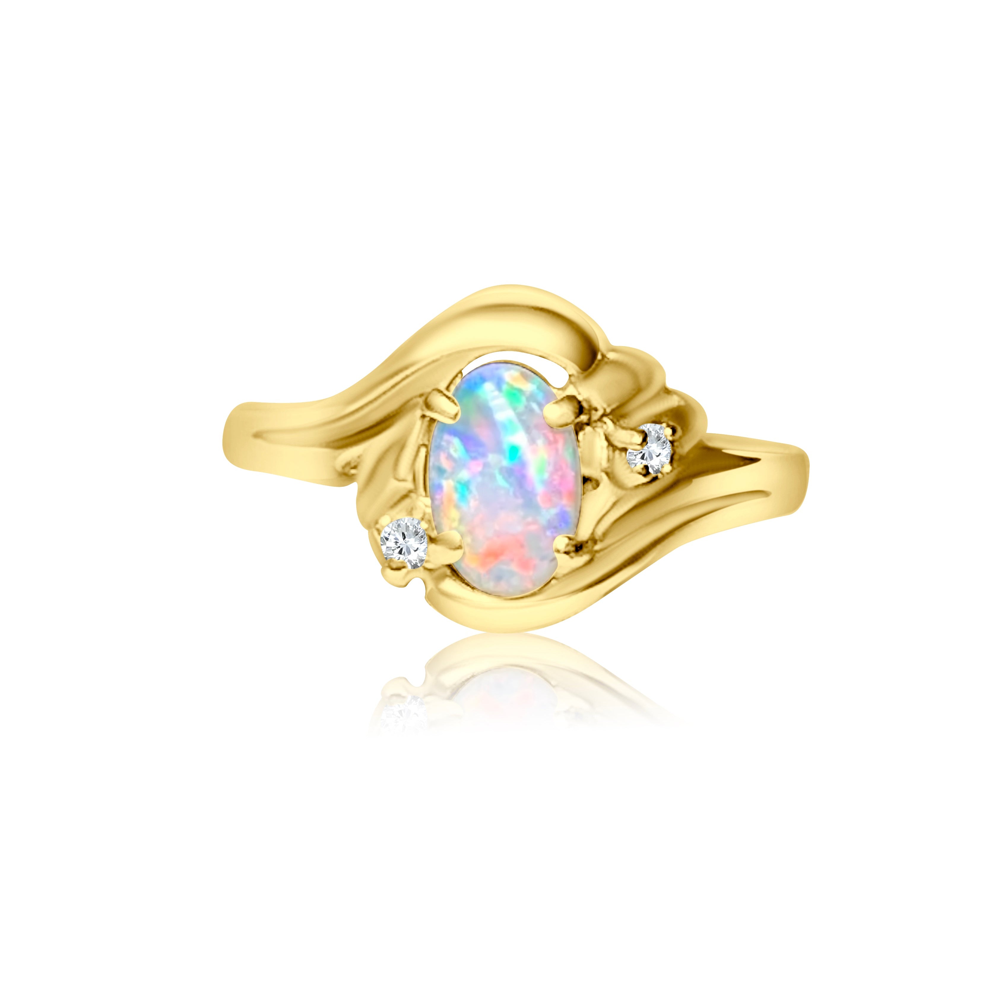 18kt Yellow Gold White Opal and Diamond ring - Masterpiece Jewellery Opal & Gems Sydney Australia | Online Shop