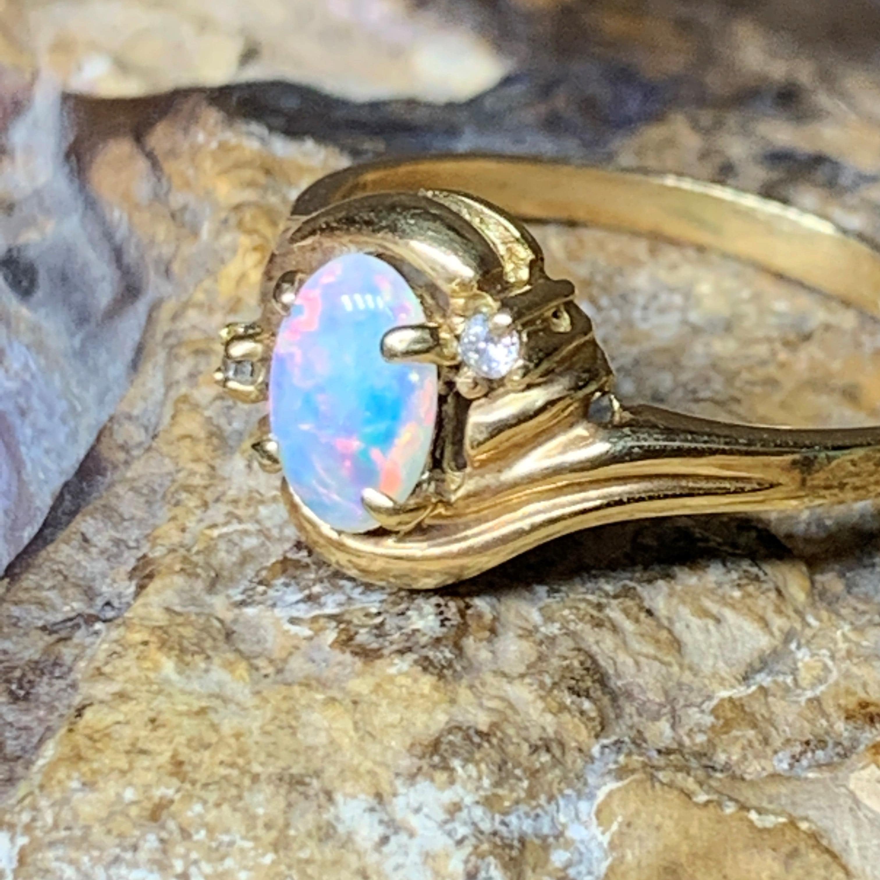 18kt Yellow Gold White Opal and Diamond ring - Masterpiece Jewellery Opal & Gems Sydney Australia | Online Shop