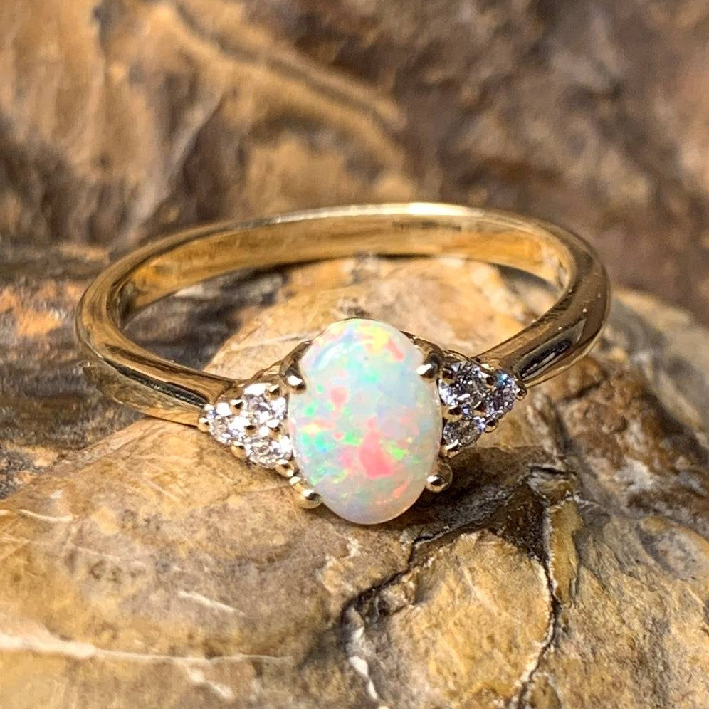 14kt Yellow Gold Opal and Diamond ring - Masterpiece Jewellery Opal & Gems Sydney Australia | Online Shop