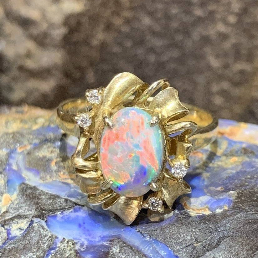 18kt Yellow Gold ring set with Black Opal and Diamonds - Masterpiece Jewellery Opal & Gems Sydney Australia | Online Shop