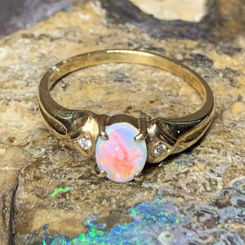 18kt Yellow Gold vintage Opal and Diamond ring - Masterpiece Jewellery Opal & Gems Sydney Australia | Online Shop