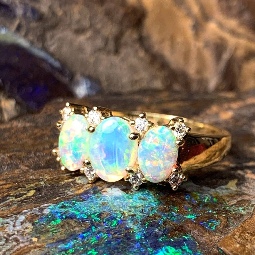 18kt Yellow Gold with Crystal Opal 1.1ct and Diamond 0.12 Ring - Masterpiece Jewellery Opal & Gems Sydney Australia | Online Shop
