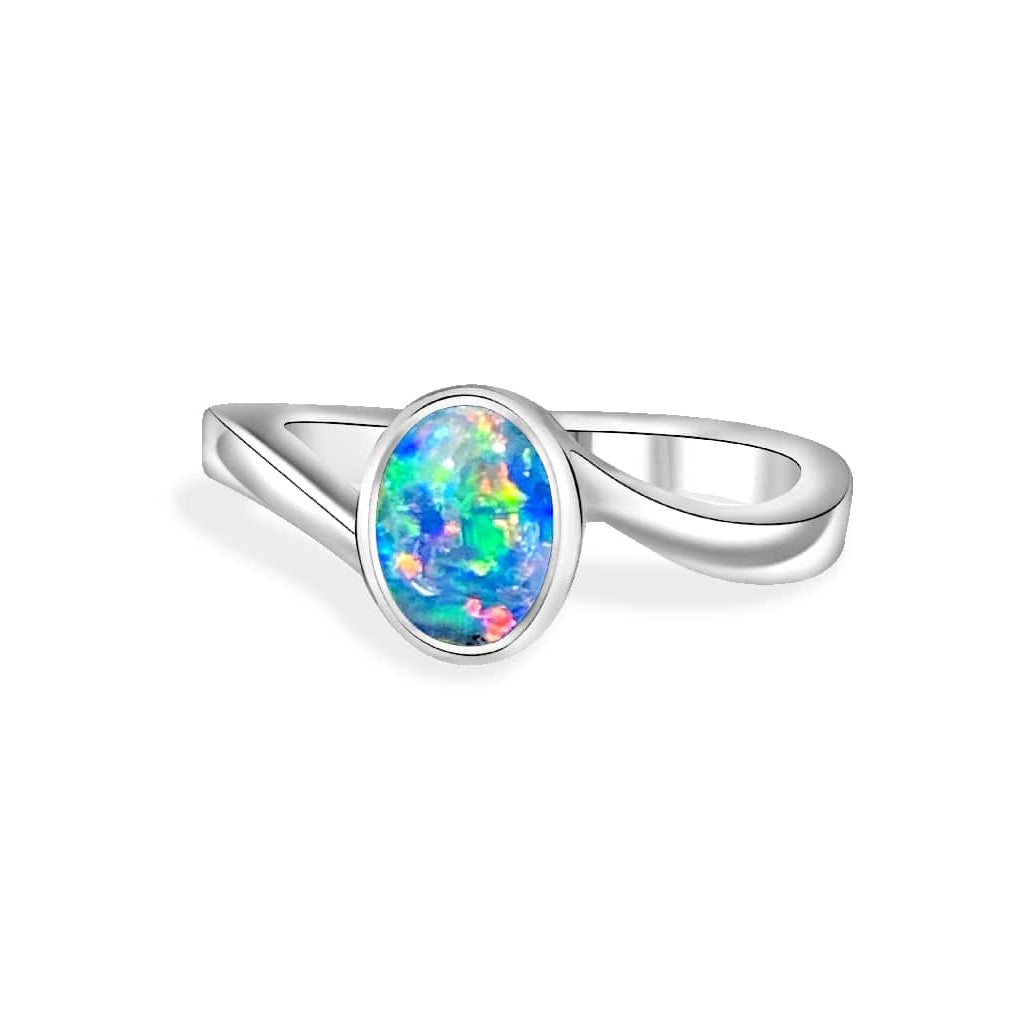 One Sterling Silver 7x5mm Opal Triplet ring - Masterpiece Jewellery Opal & Gems Sydney Australia | Online Shop