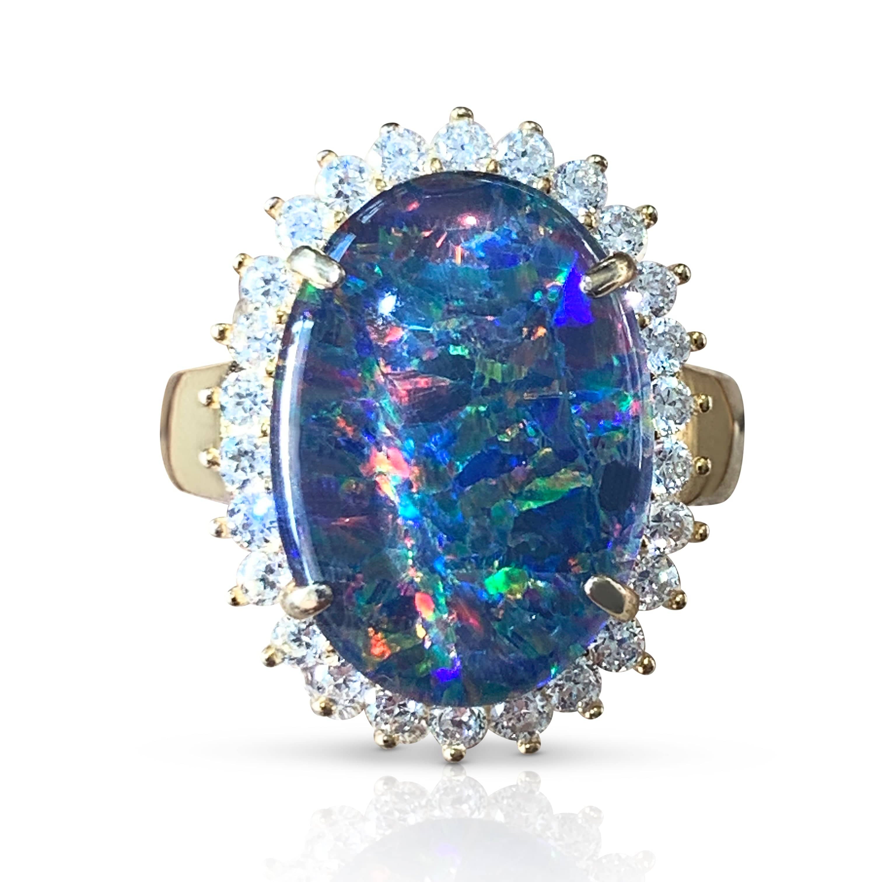 Gold plated sterling silver Opal triplet cluster ring - Masterpiece Jewellery Opal & Gems Sydney Australia | Online Shop