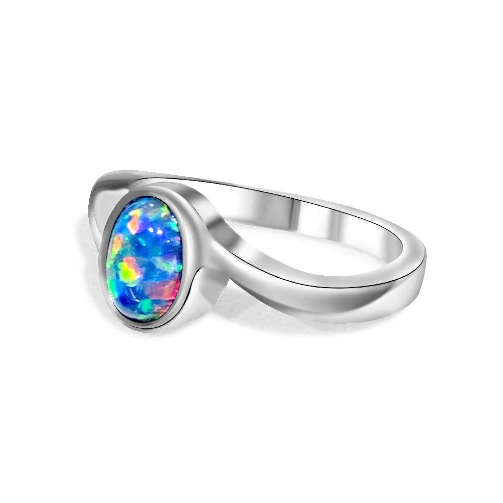 One Sterling Silver 7x5mm Opal Triplet ring - Masterpiece Jewellery Opal & Gems Sydney Australia | Online Shop