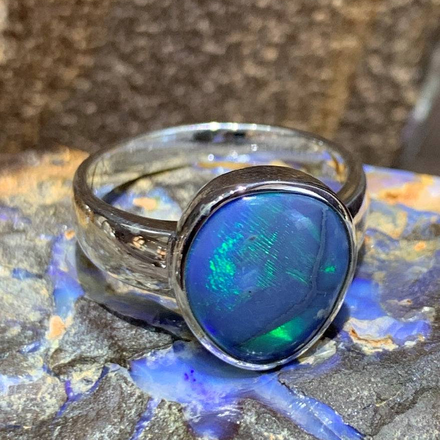 Sterling Silver Black Opal ring - Masterpiece Jewellery Opal & Gems Sydney Australia | Online Shop