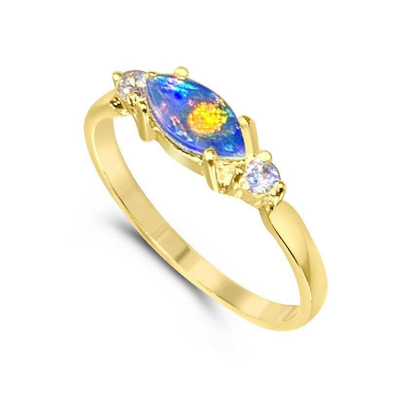 Sterling Silver Gold plated Opal triplet and cubic zirconia ring - Masterpiece Jewellery Opal & Gems Sydney Australia | Online Shop