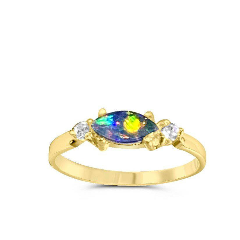 Sterling Silver Gold plated Opal triplet and cubic zirconia ring - Masterpiece Jewellery Opal & Gems Sydney Australia | Online Shop
