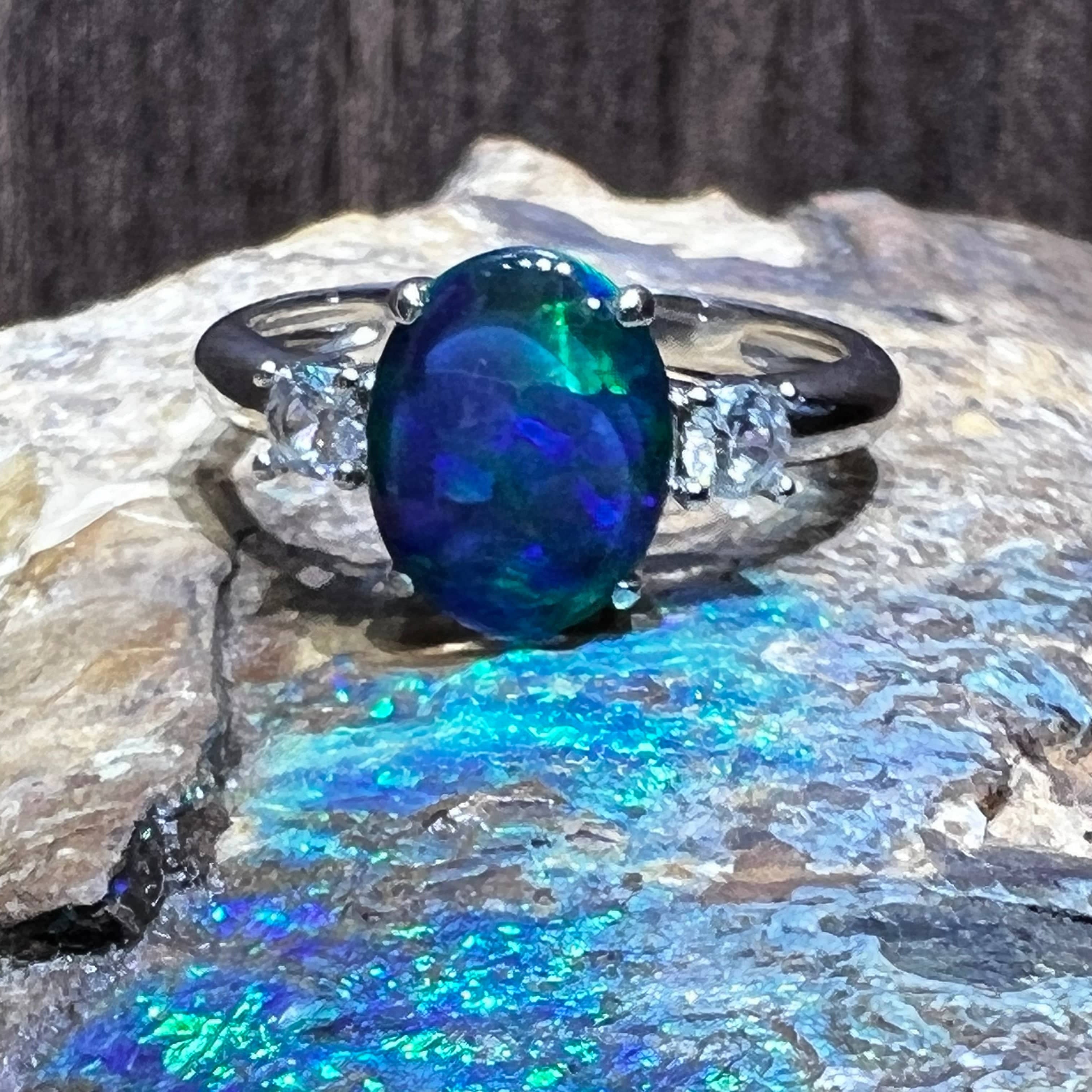 Sterling Silver Opal triplet and cubic zirconia ring - Masterpiece Jewellery Opal & Gems Sydney Australia | Online Shop