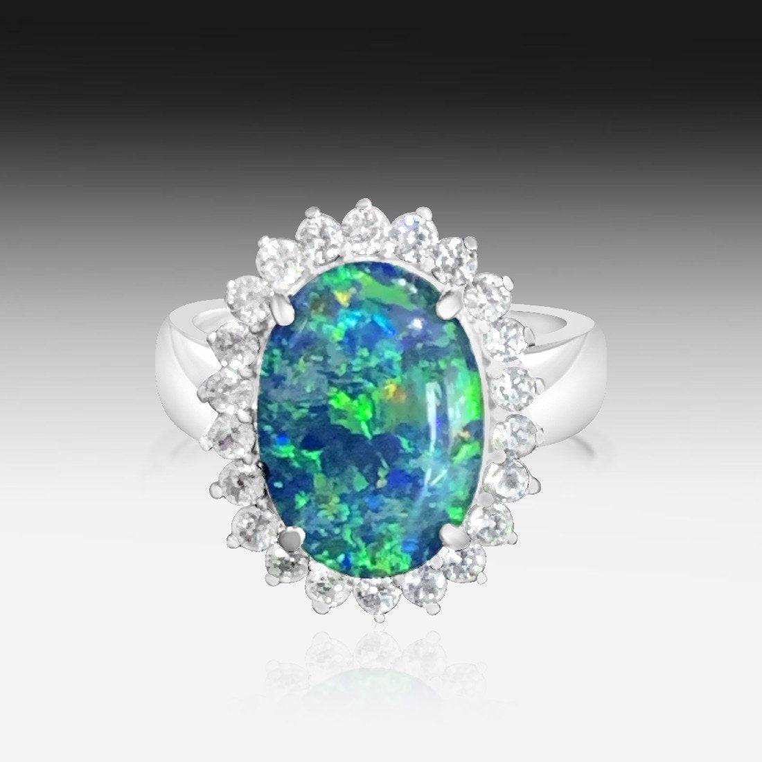 Sterling Silver Opal Triplet cluster ring - Masterpiece Jewellery Opal & Gems Sydney Australia | Online Shop