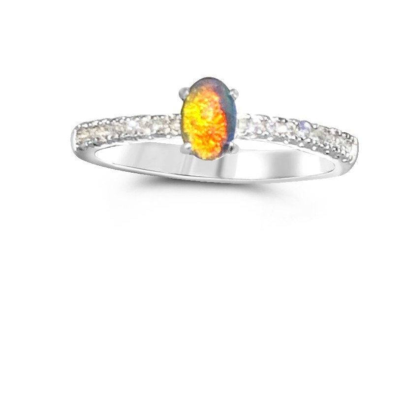 Sterling Silver Opal triplet with cubic zirconia - Masterpiece Jewellery Opal & Gems Sydney Australia | Online Shop