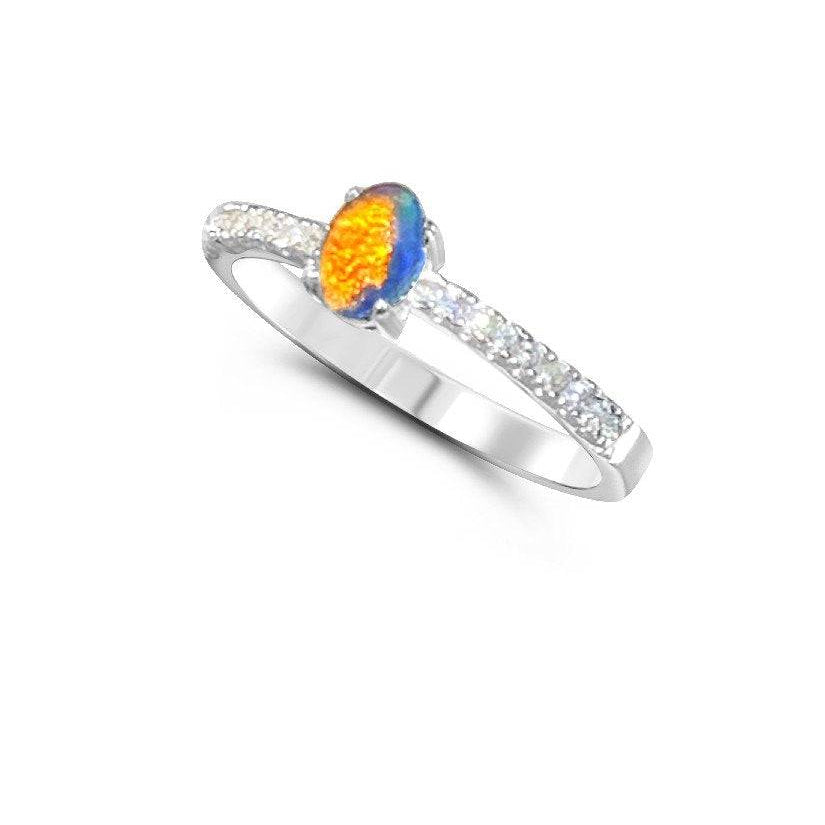 Sterling Silver Opal triplet with cubic zirconia - Masterpiece Jewellery Opal & Gems Sydney Australia | Online Shop