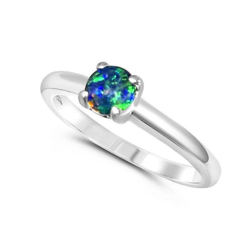 Sterling Silver Round Opal triplet solitaire ring - Masterpiece Jewellery Opal & Gems Sydney Australia | Online Shop