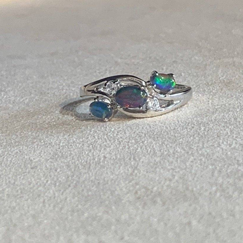 STERLING SILVER TRIPLE OPAL RING - Masterpiece Jewellery Opal & Gems Sydney Australia | Online Shop