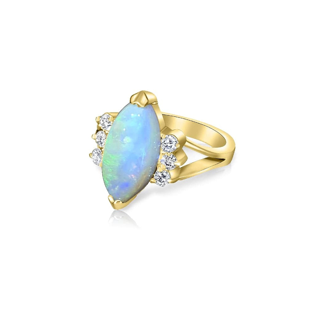 14kt Yellow Gold Marquise Opal and Diamond ring - Masterpiece Jewellery Opal & Gems Sydney Australia | Online Shop