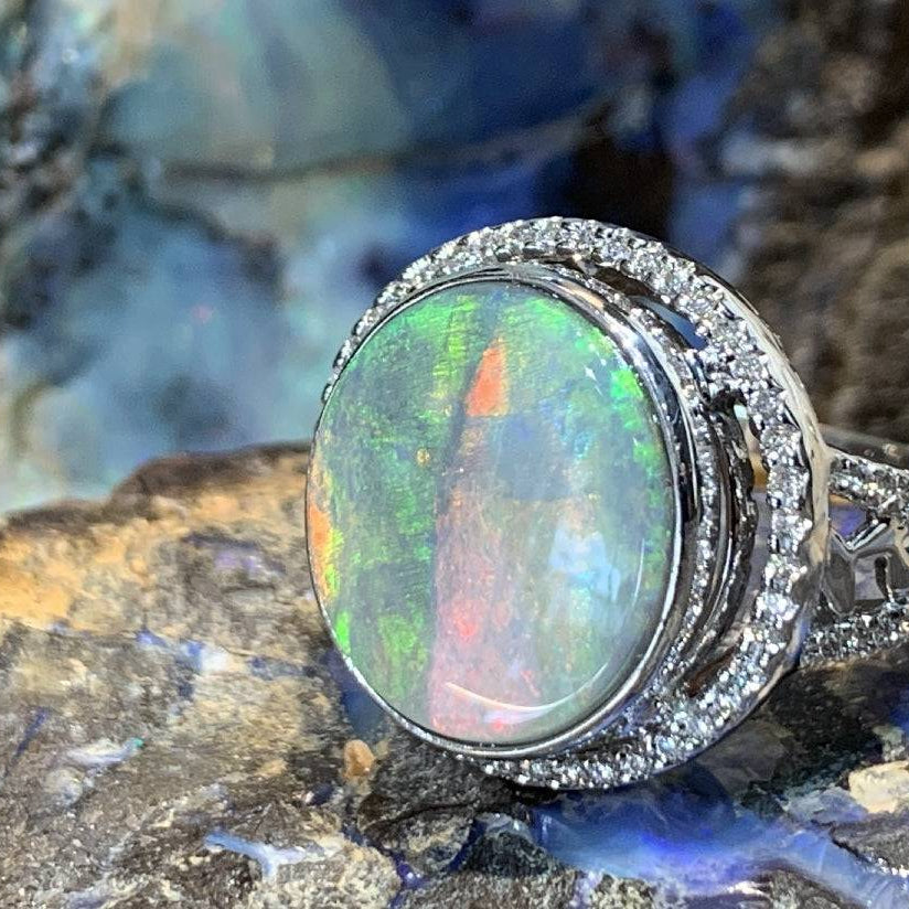 18kt White Gold Black Opal diamond ring - Masterpiece Jewellery Opal & Gems Sydney Australia | Online Shop
