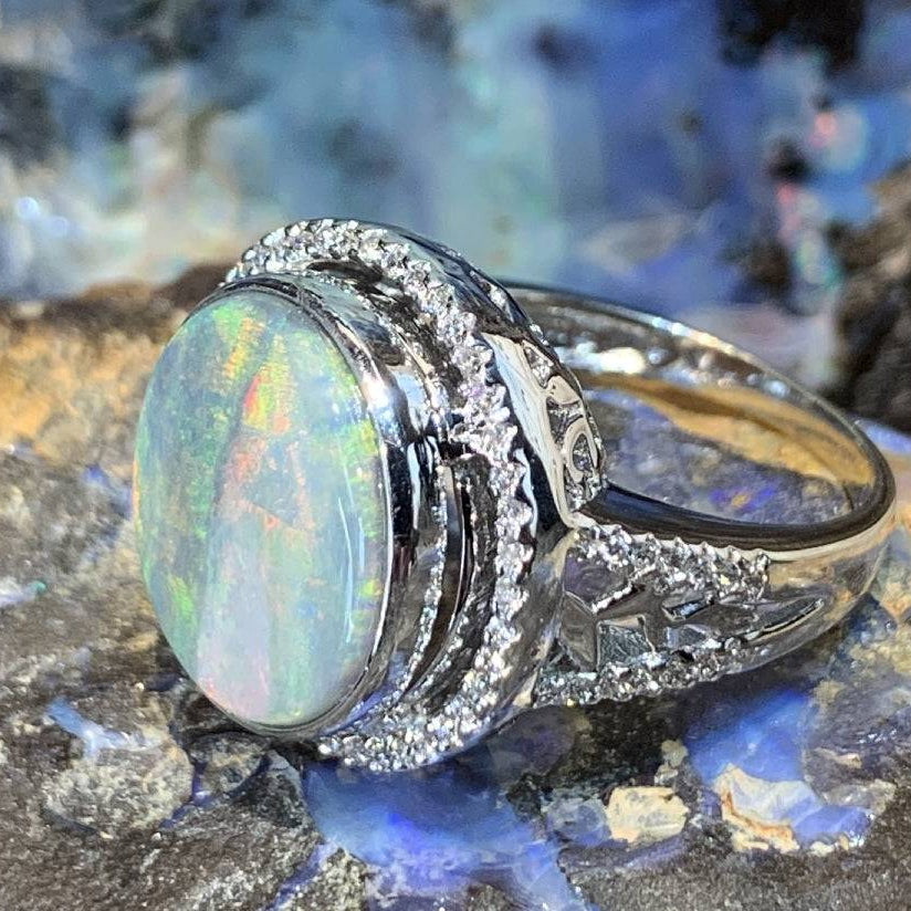 18kt White Gold Black Opal diamond ring - Masterpiece Jewellery Opal & Gems Sydney Australia | Online Shop