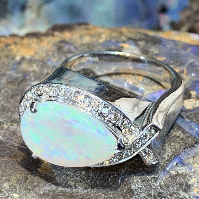 18kt White Gold Opal and Diamond ring - Masterpiece Jewellery Opal & Gems Sydney Australia | Online Shop