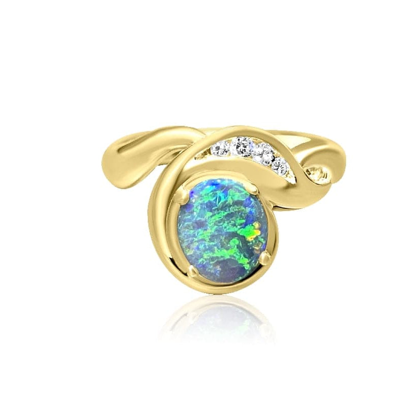18kt Yellow Gold Black Opal and DIamond ring - Masterpiece Jewellery Opal & Gems Sydney Australia | Online Shop