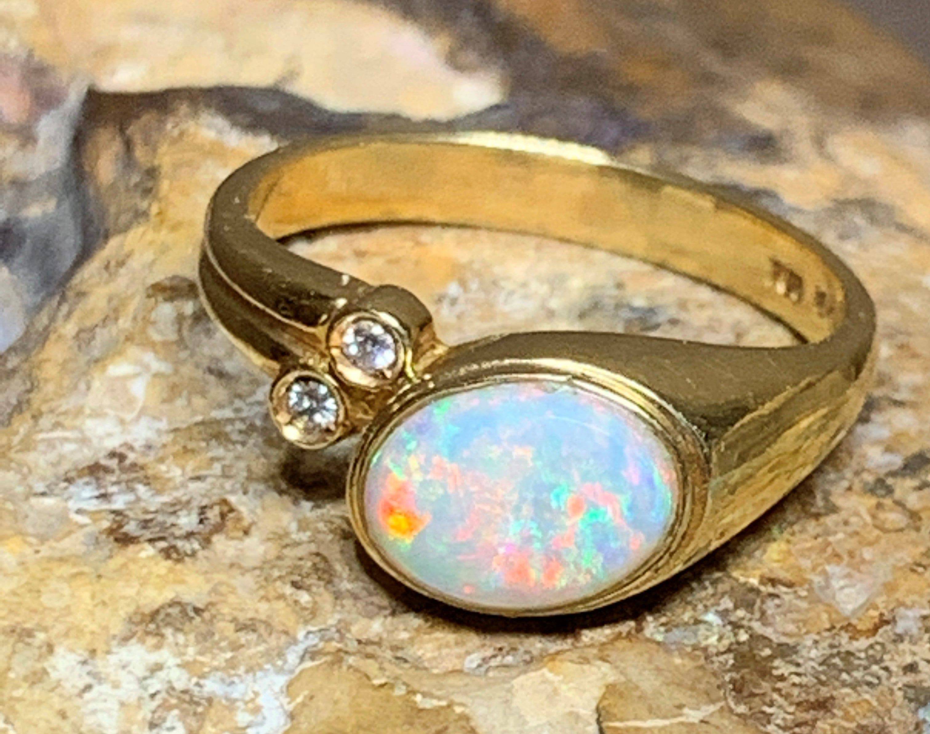 18kt Yellow Gold White Opal and Diamond ring - Masterpiece Jewellery Opal & Gems Sydney Australia | Online Shop