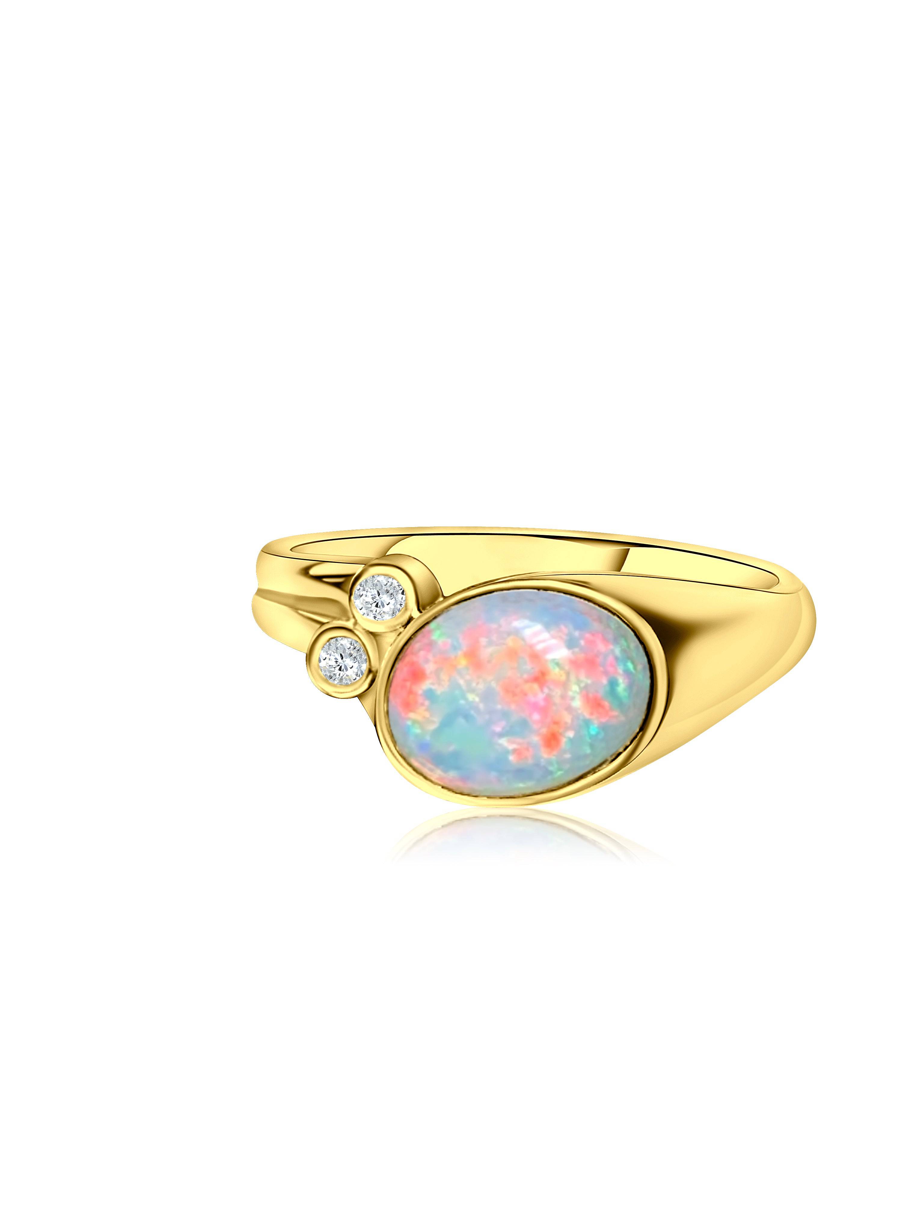 18kt Yellow Gold White Opal and Diamond ring - Masterpiece Jewellery Opal & Gems Sydney Australia | Online Shop