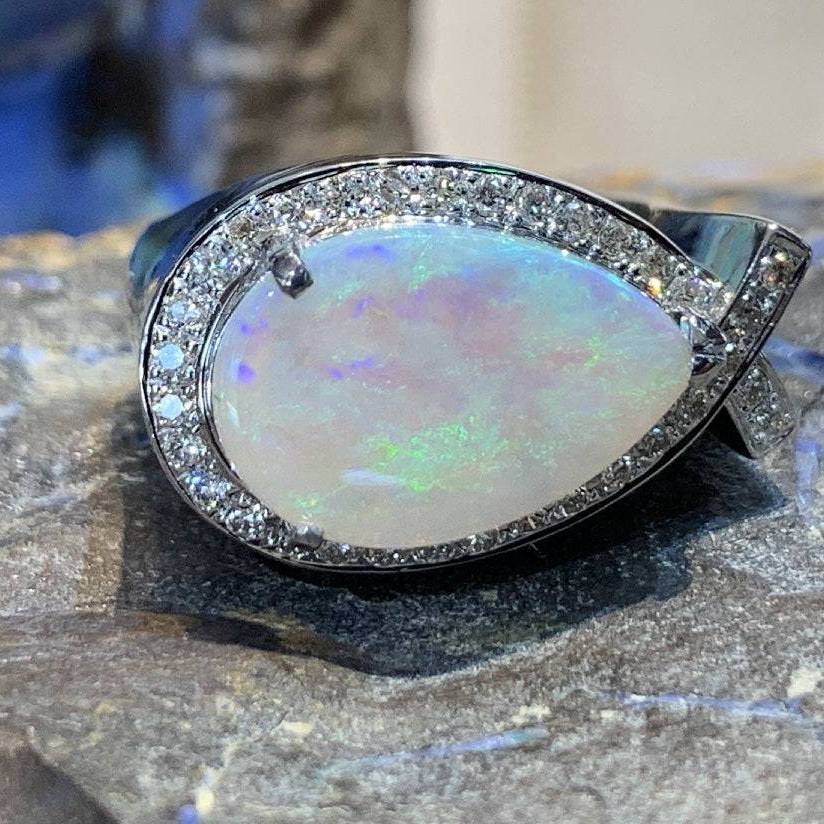 18kt White Gold Opal and Diamond ring - Masterpiece Jewellery Opal & Gems Sydney Australia | Online Shop