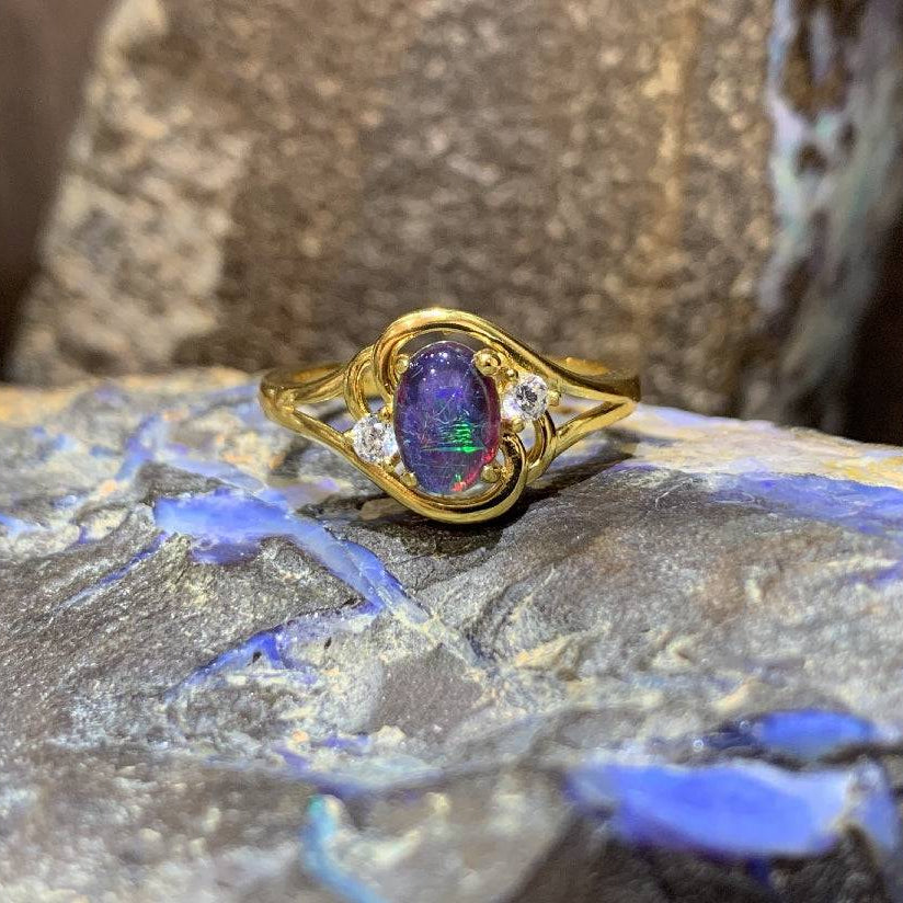 Gold Plated Sterling Silver 7x5mm Opal ring - Masterpiece Jewellery Opal & Gems Sydney Australia | Online Shop
