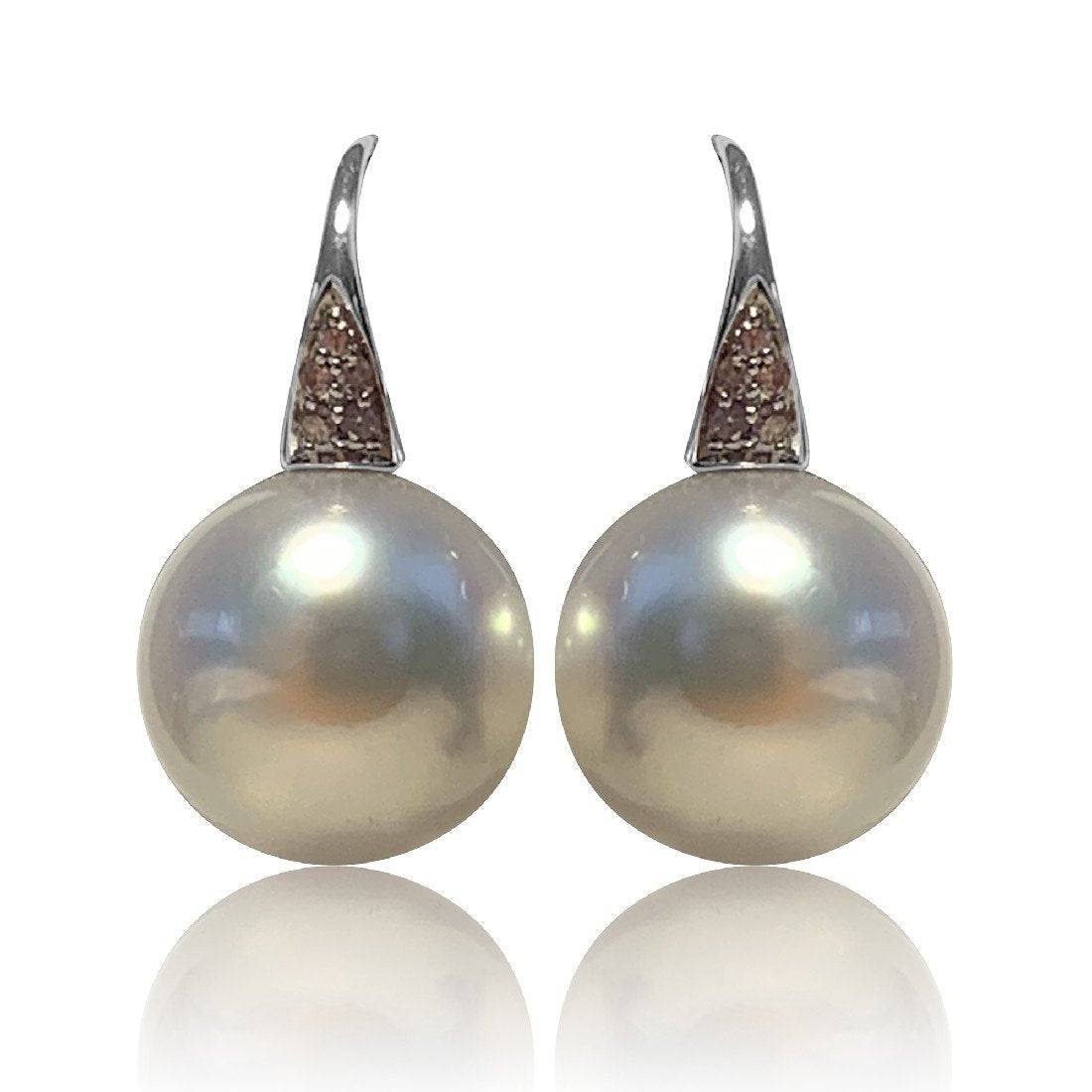 18kt White Gold 11mm South Sea Pearl and Pink Diamond earrings - Masterpiece Jewellery Opal & Gems Sydney Australia | Online Shop