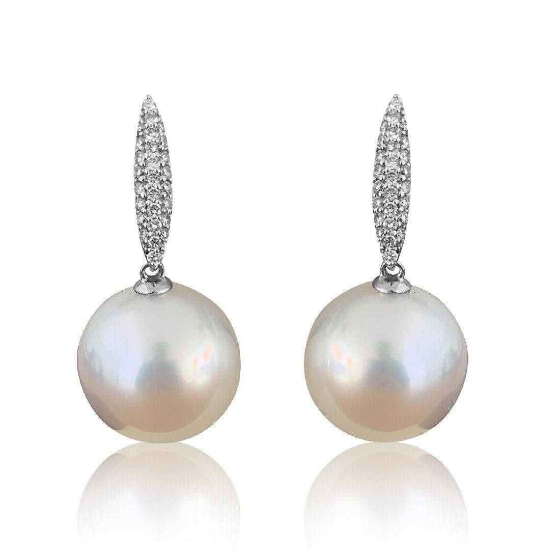 18kt White Gold 16mm South Sea Pearls and diamond earrings - Masterpiece Jewellery Opal & Gems Sydney Australia | Online Shop