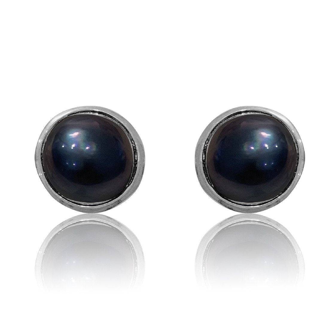 9kt White gold Black Mabe pearl studs - Masterpiece Jewellery Opal & Gems Sydney Australia | Online Shop
