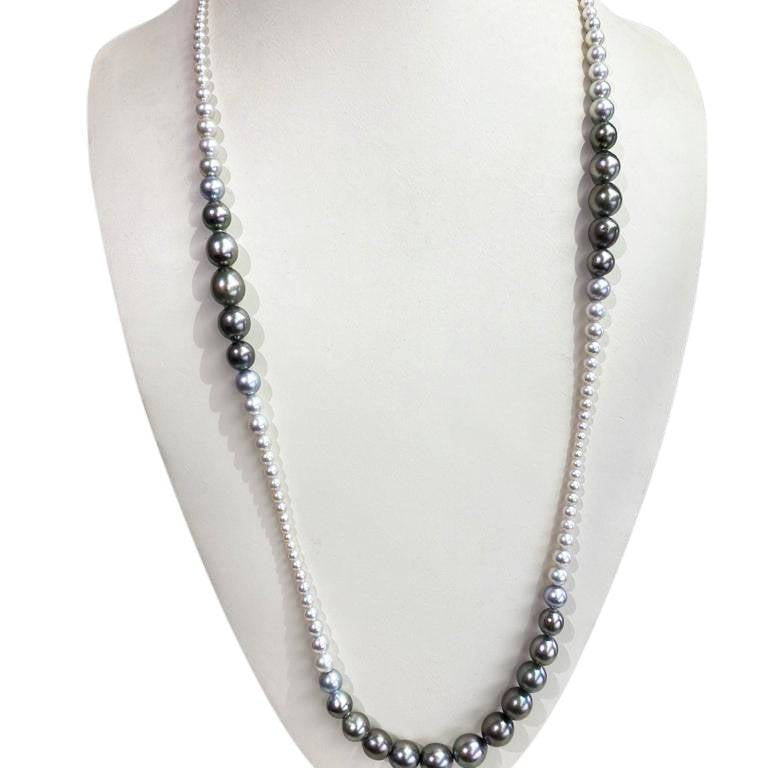 3 mm- 11.5 mm Tahitian South Sea Pearl and Akoya Pearl strand with 18kt White Gold clasp - Masterpiece Jewellery Opal & Gems Sydney Australia | Online Shop