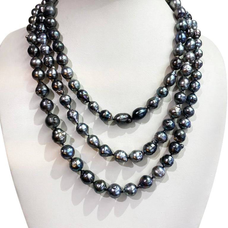 9.5mm-12mm Black Tahitian South Sea Pearl strand with 9kt white gold clasp - Masterpiece Jewellery Opal & Gems Sydney Australia | Online Shop