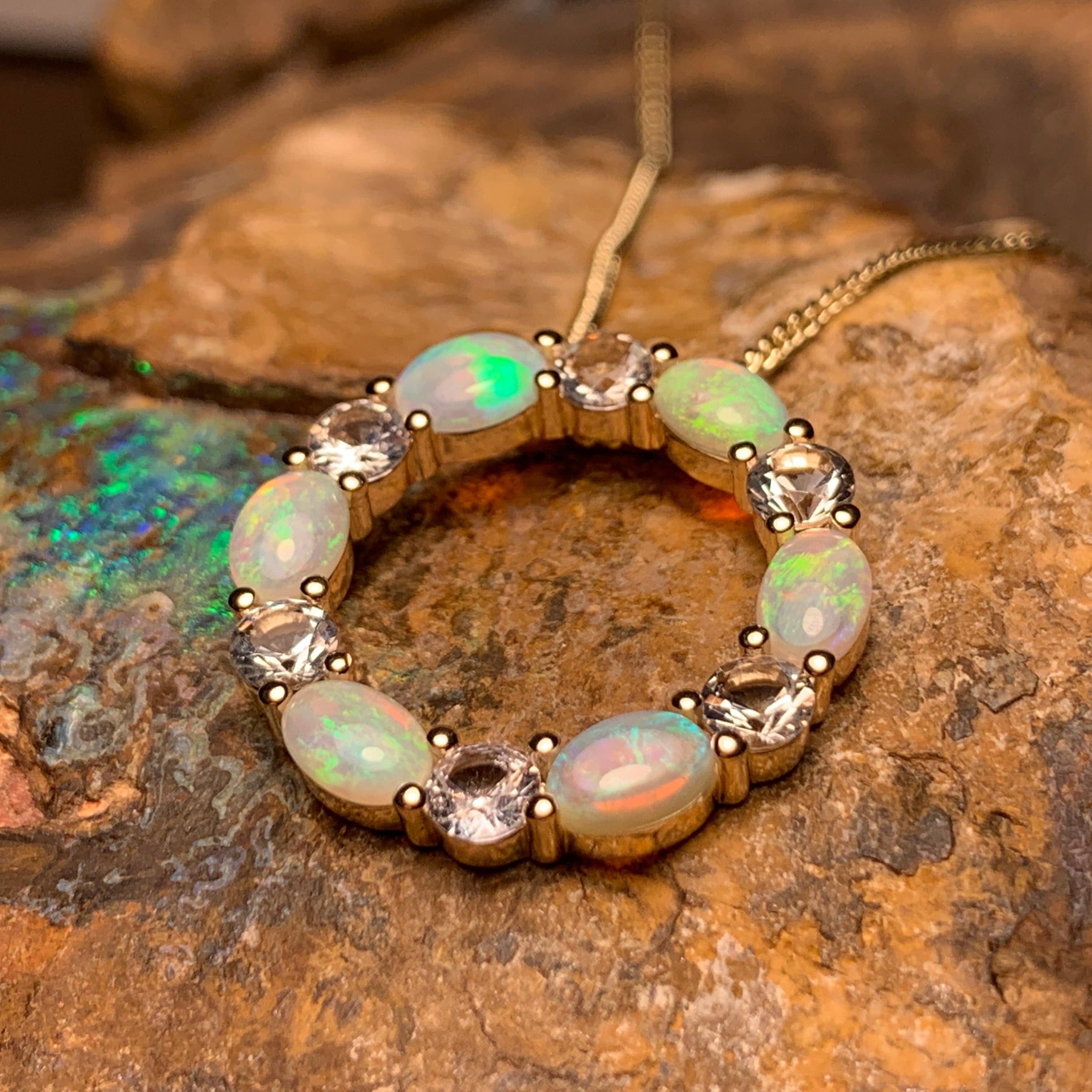 14kt Yellow Gold Circle of Life Opal and Sapphire pendant - Masterpiece Jewellery Opal & Gems Sydney Australia | Online Shop